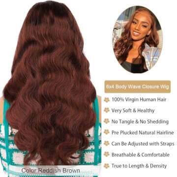 Daveila Reddish Brown 24 Inch Body Wave Glueless Wig Human Hair Pre Plucked Pre Cut Glueless Lace Fr...