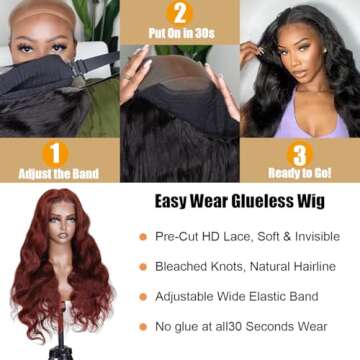 Daveila Reddish Brown 24 Inch Body Wave Glueless Wig Human Hair Pre Plucked Pre Cut Glueless Lace Front Wig Ready to Wear 6x4 Body Wave 180% Density Closure Wig Human Hair #33 Colored Wig