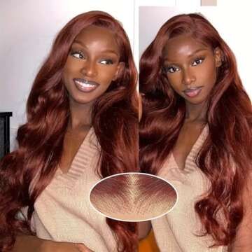 Daveila Reddish Brown 24 Inch Body Wave Glueless Wig Human Hair Pre Plucked Pre Cut Glueless Lace Front Wig Ready to Wear 6x4 Body Wave 180% Density Closure Wig Human Hair #33 Colored Wig