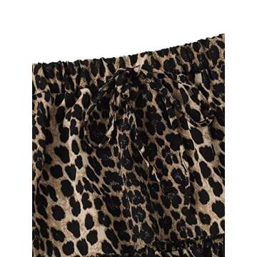 SheIn Women's Leopard Print Drawstring Waist Layer Ruffle Hem Short Skirt Deep Brown Large