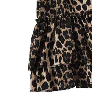 SheIn Women's Leopard Print Drawstring Waist Layer Ruffle Hem Short Skirt Deep Brown Large