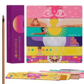 BRAHMAS Incense Sticks Variety Pack | 6 x 15 Sticks Each of Nag Champa, Sandalwood, Lavender, Patchouli, Eucalyptus, Rose | Organic Incense Sticks Non Toxic | Meditation Accessories | Spiritual Gifts