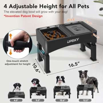 UPSKY 2-in-1 Elevated Dog Bowls Slow Feeder, 4 Height Adjustable Raised Dog Bowl Stand No Spill Dog ...