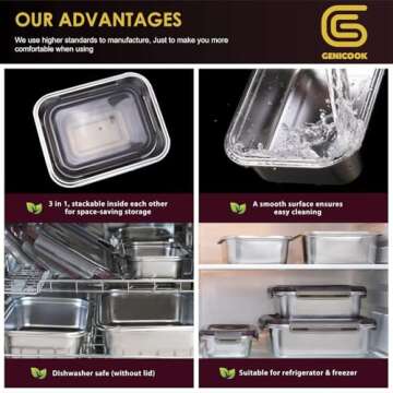 GC GENICOOK Stainless Steel Food Storage Containers | Bento Lunch Box, Metal Meal Prep Food container Reddish Brown, leak proof&airtight lids for Kitchen,reusable&stackable Set of 3 (21oz/43oz/76oz)