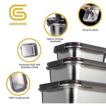 GC GENICOOK Stainless Steel Food Storage Containers | Bento Lunch Box, Metal Meal Prep Food container Reddish Brown, leak proof&airtight lids for Kitchen,reusable&stackable Set of 3 (21oz/43oz/76oz)