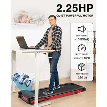 REDLIRO Under Desk Treadmill, 2 in 1 Motorized Portable Foldable Treadmill Compact Fold Up Walking P...