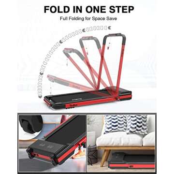 REDLIRO Under Desk Treadmill, 2 in 1 Motorized Portable Foldable Treadmill Compact Fold Up Walking Pad, Sturdy Folding Treadmill for Small Space with Remote Control, LED Display for Home & Office Use