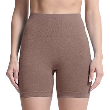 Aoxjox Contour Seamless Shorts for Women High Waist Workout Gym Biker Booty Running Yoga Short 5" (Mocha Marl, Small)