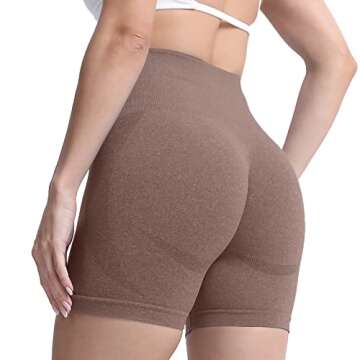 Aoxjox Contour Seamless Shorts for Women High Waist Workout Gym Biker Booty Running Yoga Short 5" (Mocha Marl, Small)