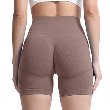 Aoxjox Contour Seamless Shorts for Women High Waist Workout Gym Biker Booty Running Yoga Short 5" (Mocha Marl, Small)