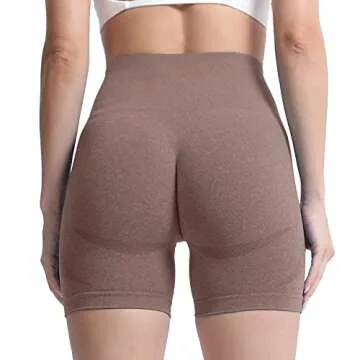Aoxjox Contour Seamless Shorts for Women High Waist Workout Gym Biker Booty Running Yoga Short 5" (Mocha Marl, Small)