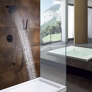 Black Shower Fixtures, Matte Black Shower Faucet Set, Black Shower System with Rain Shower and Handh...