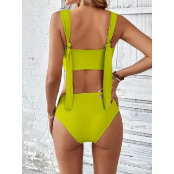 SPORLIKE SporlikeWomen High Waisted Bikini Braided Swimsuit Padded Bathing Suit(Bottle Green,Small)