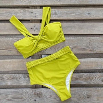 SPORLIKE SporlikeWomen High Waisted Bikini Braided Swimsuit Padded Bathing Suit(Bottle Green,Small)