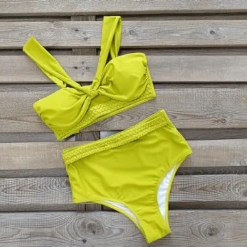 SPORLIKE SporlikeWomen High Waisted Bikini Braided Swimsuit Padded Bathing Suit(Bottle Green,Small)