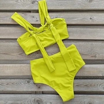 SPORLIKE SporlikeWomen High Waisted Bikini Braided Swimsuit Padded Bathing Suit(Bottle Green,Small)