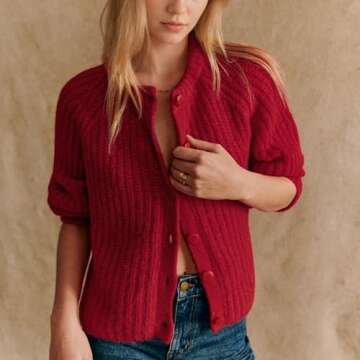 Hixiaohe Cardigan Sweater for Women Long Sleeve Button Y2K Chunky Knit Sweater Fall Casual Open Fron...