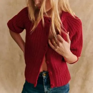 Hixiaohe Cardigan Sweater for Women Long Sleeve Button Y2K Chunky Knit Sweater Fall Casual Open Front Outwear Knitwear Coat(Dark-Red,XS)