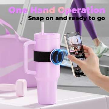 Water Bottle Accessories for Stanley Cup 30 oz 40 oz Tumbler with Handle Owala FreeSip Water Bottle 32oz 40 oz, Magnetic Phone Holder Strap for Magsafe Gym Exercise to Hold Keys and Cell Phone