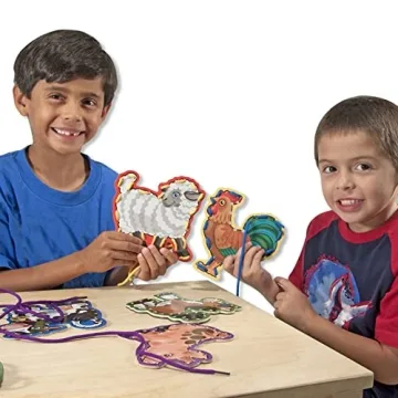 Melissa Doug Lace Trace Farm Set Wooden Panels Laces