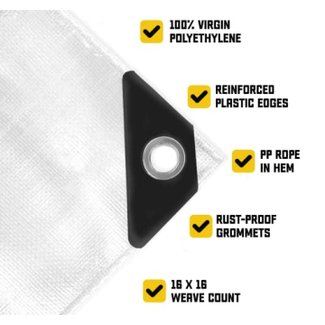 Core Tarps Extreme Heavy Duty 20 Mil Tarp Cover, Waterproof, UV Resistant, Rip and Tear Proof, Poly Tarpaulin with Reinforced Edges for Roof, Camping, Patio, Pool, Boat (White 20′ X 40′)