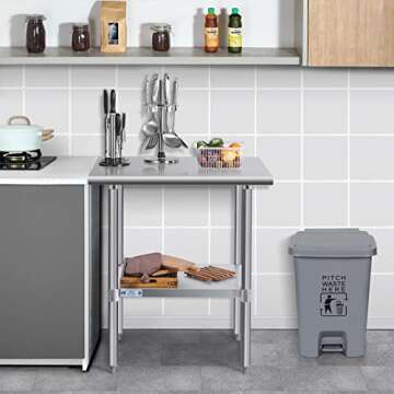 Hally Sinks & Tables H Stainless Steel Table for Prep & Work 24 x 24 Inches, NSF Commercial Heavy Du...