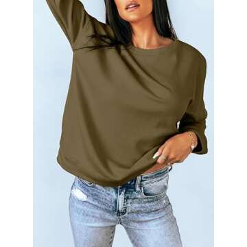Dokotoo Womens Casual Oversized Long Sleeve Round Neck Sweatshirt Side Split Loose Fit Solid Basic Pullover Tunic Shirts Tops Ladies Sweatshirts for Women 2024 Fashion Fall Green XLarge