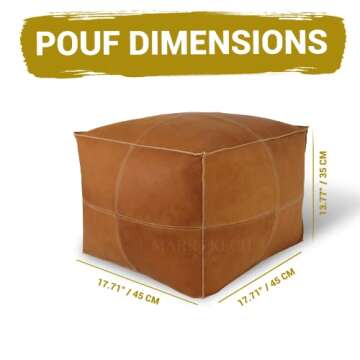 MARRAKESH STYLE Comfortable Leather Ottoman Pouf - Handmade Unstuffed Moroccan Pouf Cover - Square Pouf & Foot Rest Ottoman - Perfect for Living Rooms Bedrooms & Kids Room - Square Brown
