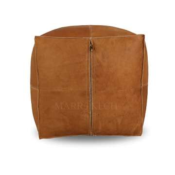 MARRAKESH STYLE Comfortable Leather Ottoman Pouf - Handmade Unstuffed Moroccan Pouf Cover - Square Pouf & Foot Rest Ottoman - Perfect for Living Rooms Bedrooms & Kids Room - Square Brown