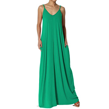 TheMogan Women's Casual V-Neck Draped Jersey Cami Long Maxi Dress W Pocket Summer Beach Kelly Green M