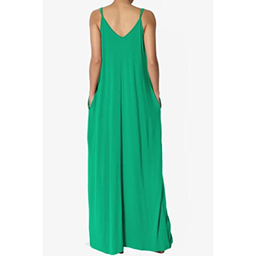 TheMogan Women's Casual V-Neck Draped Jersey Cami Long Maxi Dress W Pocket Summer Beach Kelly Green M