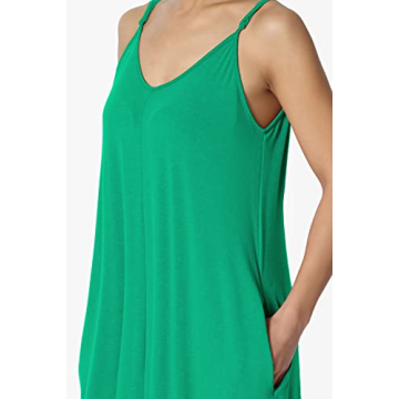 TheMogan Women's Casual V-Neck Draped Jersey Cami Long Maxi Dress W Pocket Summer Beach Kelly Green M