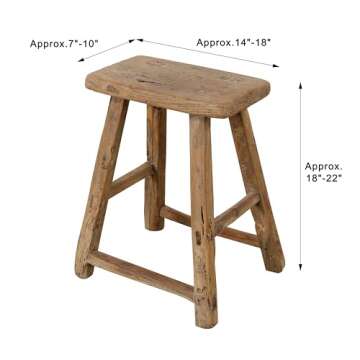 Artissance Rectangular Rustic Vintage Stool, Weathered Natural Wood Finish (Size & Finish Vary) - Approx Size 12-20 inches Wide, 6-9 inches deep, 18-22 inches Tall