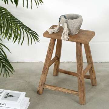 Artissance Rectangular Rustic Vintage Stool, Weathered Natural Wood Finish (Size & Finish Vary) - Approx Size 12-20 inches Wide, 6-9 inches deep, 18-22 inches Tall