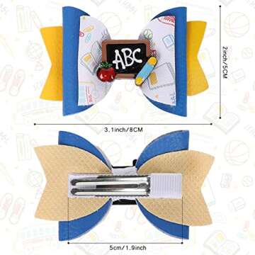 Whaline 6Pcs Bow Hair Clips: Apple, Blackboard Barrettes in Colorful Pu Leather for First Day of Sch...