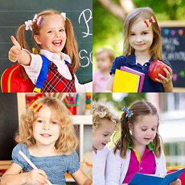 Whaline 6Pcs Bow Hair Clips: Apple, Blackboard Barrettes in Colorful Pu Leather for First Day of School, Classroom Girls, Students, Kindergarten