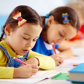 Whaline 6Pcs Bow Hair Clips: Apple, Blackboard Barrettes in Colorful Pu Leather for First Day of School, Classroom Girls, Students, Kindergarten