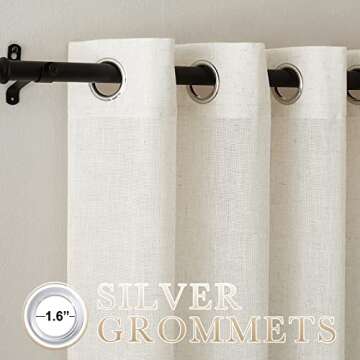 NICETOWN Linen Sheer Curtains Flax for Bedroom, Grommet Top Semi Sheer Privacy Linen Blend Window Tr...