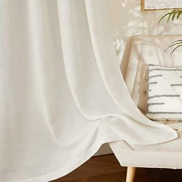 NICETOWN Linen Sheer Curtains Flax for Bedroom, Grommet Top Semi Sheer Privacy Linen Blend Window Treatment Light Filtering for Living Room/Farmhouse, 52" W x 63" L, Set of 2