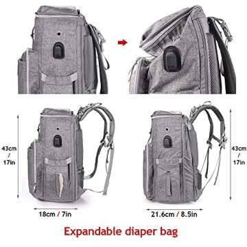 yookee home Large Diaper Bag, Backpack for Twins or Two Kids, Expandable Baby Diaper Bag for Mom Dad, Extra Large Travel Diaper Backpack with USB Charging Port, Portable Changing Pad, Stroller Straps