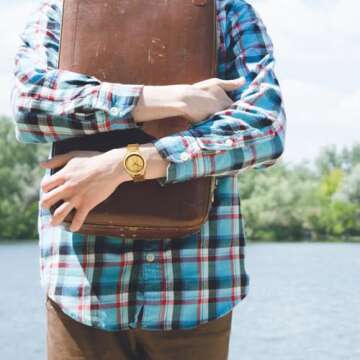 CUCOL Men's Bamboo Wooden Watch with Brown Cowhide Leather Strap Japanese Quartz Movement Casual Watches