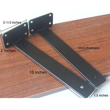 8 Pack - 10 inch Black Hidden L Shelf Bracket (1/5 Inch Thicked) Iron Shelf Brackets, Metal Shelf Br...