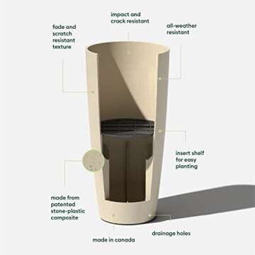 Veradek Mason Series Vega Planter - Round Tall Planter for Indoor or Outdoor Porch/Patio | Made from Plastic & Concrete with Drainage Holes | Modern Décor for, Flowers, Interior Plants