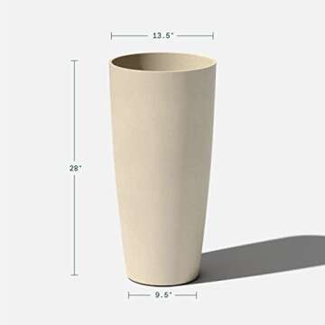 Veradek Mason Series Vega Planter - Round Tall Planter for Indoor or Outdoor Porch/Patio | Made from Plastic & Concrete with Drainage Holes | Modern Décor for, Flowers, Interior Plants