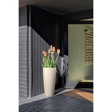 Veradek Mason Series Vega Planter - Round Tall Planter for Indoor or Outdoor Porch/Patio | Made from Plastic & Concrete with Drainage Holes | Modern Décor for, Flowers, Interior Plants