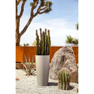 Veradek Mason Series Vega Planter - Round Tall Planter for Indoor or Outdoor Porch/Patio | Made from Plastic & Concrete with Drainage Holes | Modern Décor for, Flowers, Interior Plants