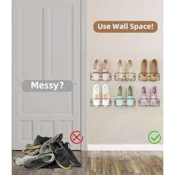 PrimZooty Wall Mounted Shoe Rack 4Pack, with Sticky Hanging Strips, Metal Wall Shoe Storage, Hanging Shoe Organizer for Wall/RV/Door