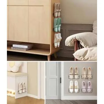 PrimZooty Wall Mounted Shoe Rack 4Pack, with Sticky Hanging Strips, Metal Wall Shoe Storage, Hanging Shoe Organizer for Wall/RV/Door
