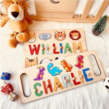 Personalized Name Puzzle for Baby - Personalized Boby Gifts Selection of Wooden Supports and Element...