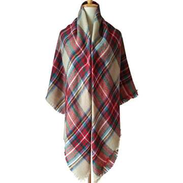 MOTINE Tartan Blanket Scarf Stylish Winter Warm Pashmina Wrap Shawl for Women (Light Khaki)
